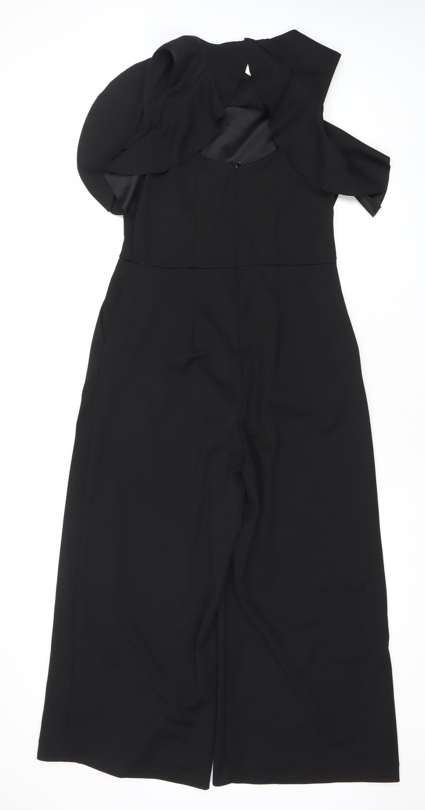 Warehouse Women’s Black One Shoulder Wide-Leg Ruffle Jumpsuit Size 12