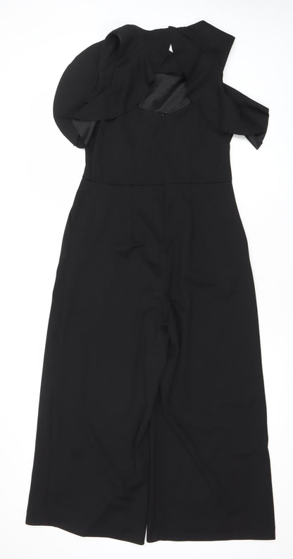 Warehouse Women’s Black One Shoulder Wide-Leg Ruffle Jumpsuit Size 12