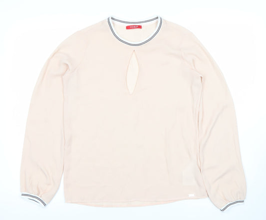 Guess Womens Beige Long Sleeve Chiffon Blouse Size S