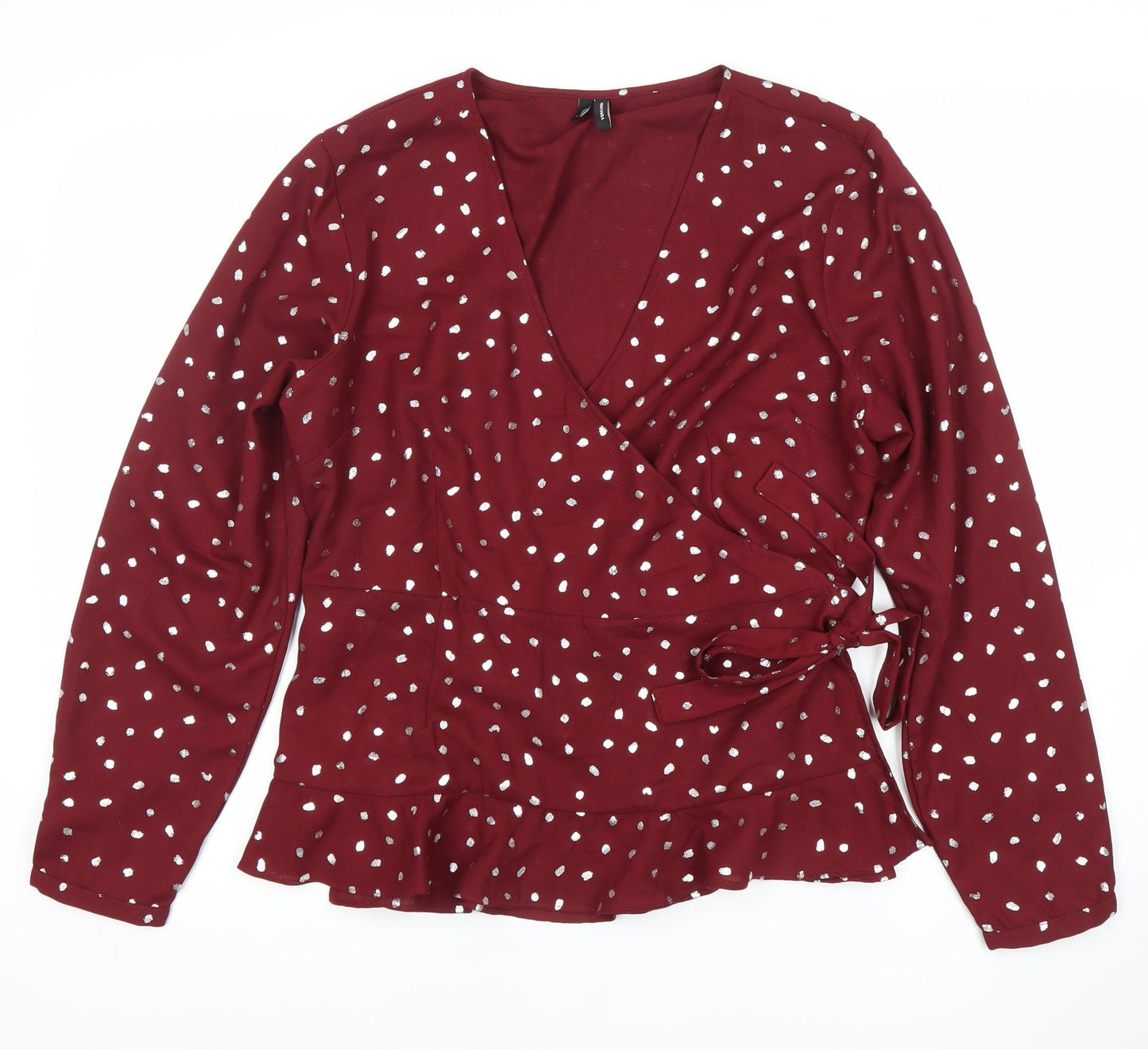 Womens UK Size XL VERO MODA Red Wrap Blouse