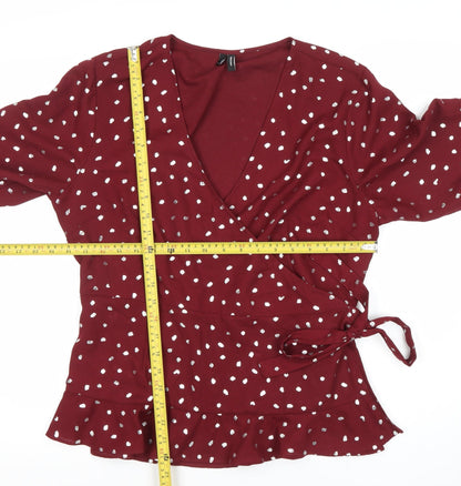 Womens UK Size XL VERO MODA Red Wrap Blouse
