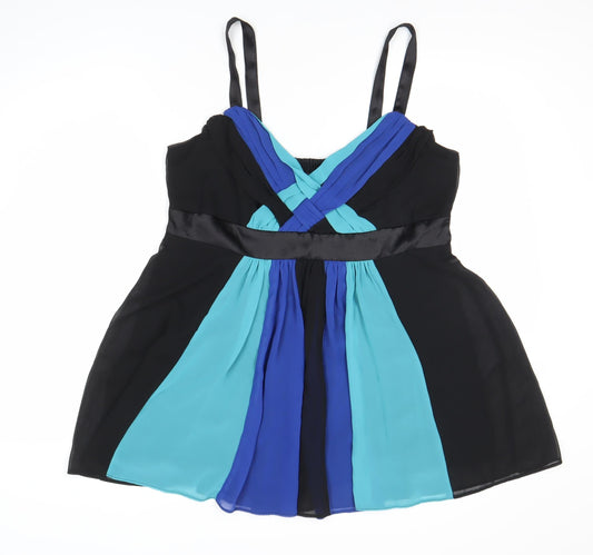 Evans Womens Plus Size 20 Black Colourblock Chiffon V-Neck Camisole Top