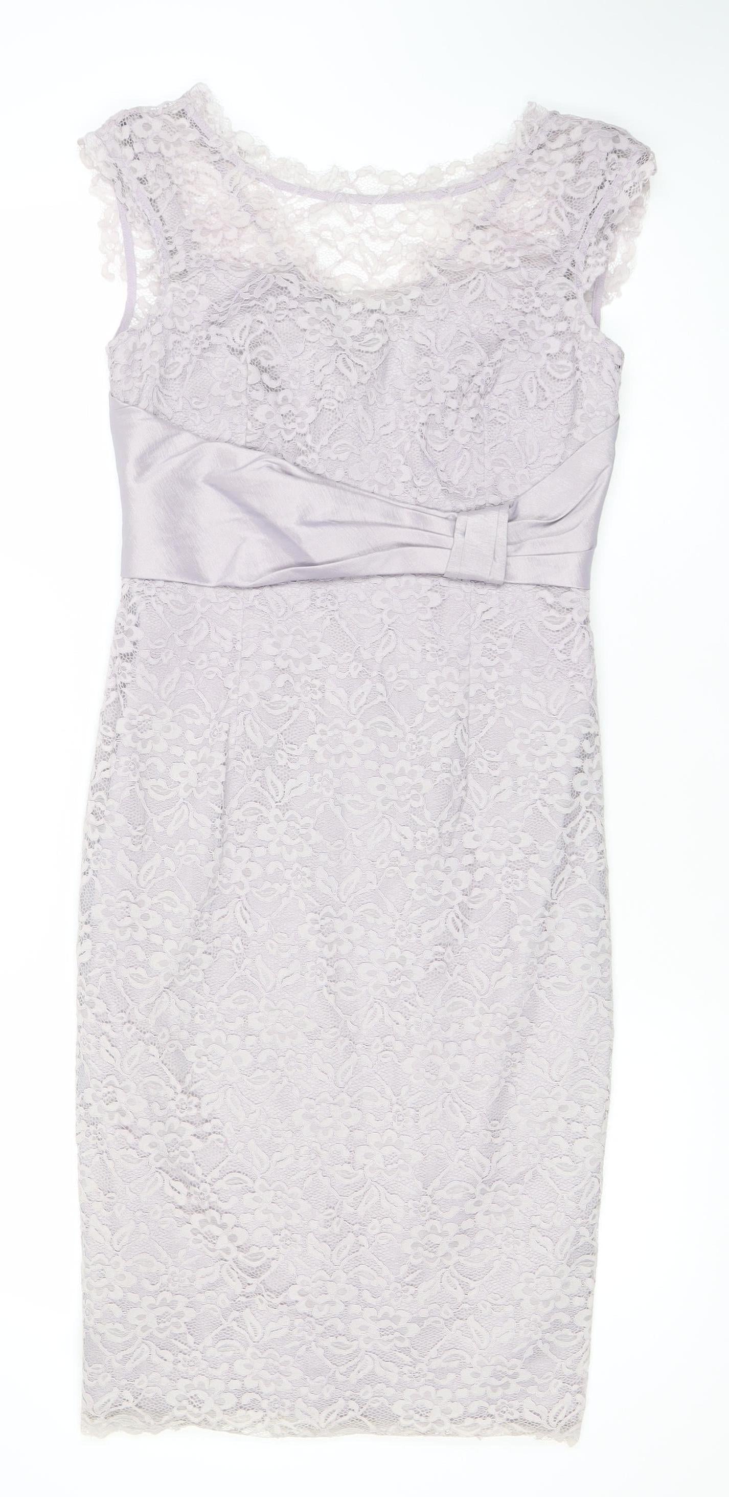 Ispritio Women’s Purple Lace Sheath Dress Size 10 V-Neck Cocktail