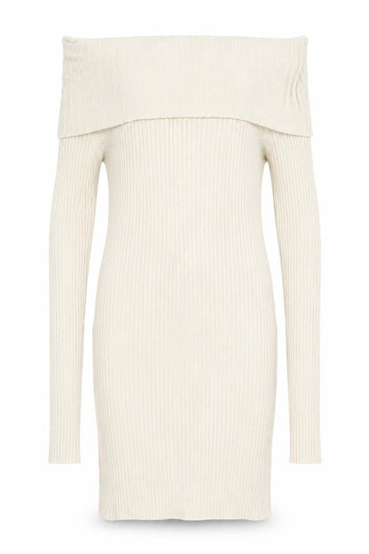 Urban Outfitters Women’s Beige Off Shoulder Ribbed Bodycon Dress S