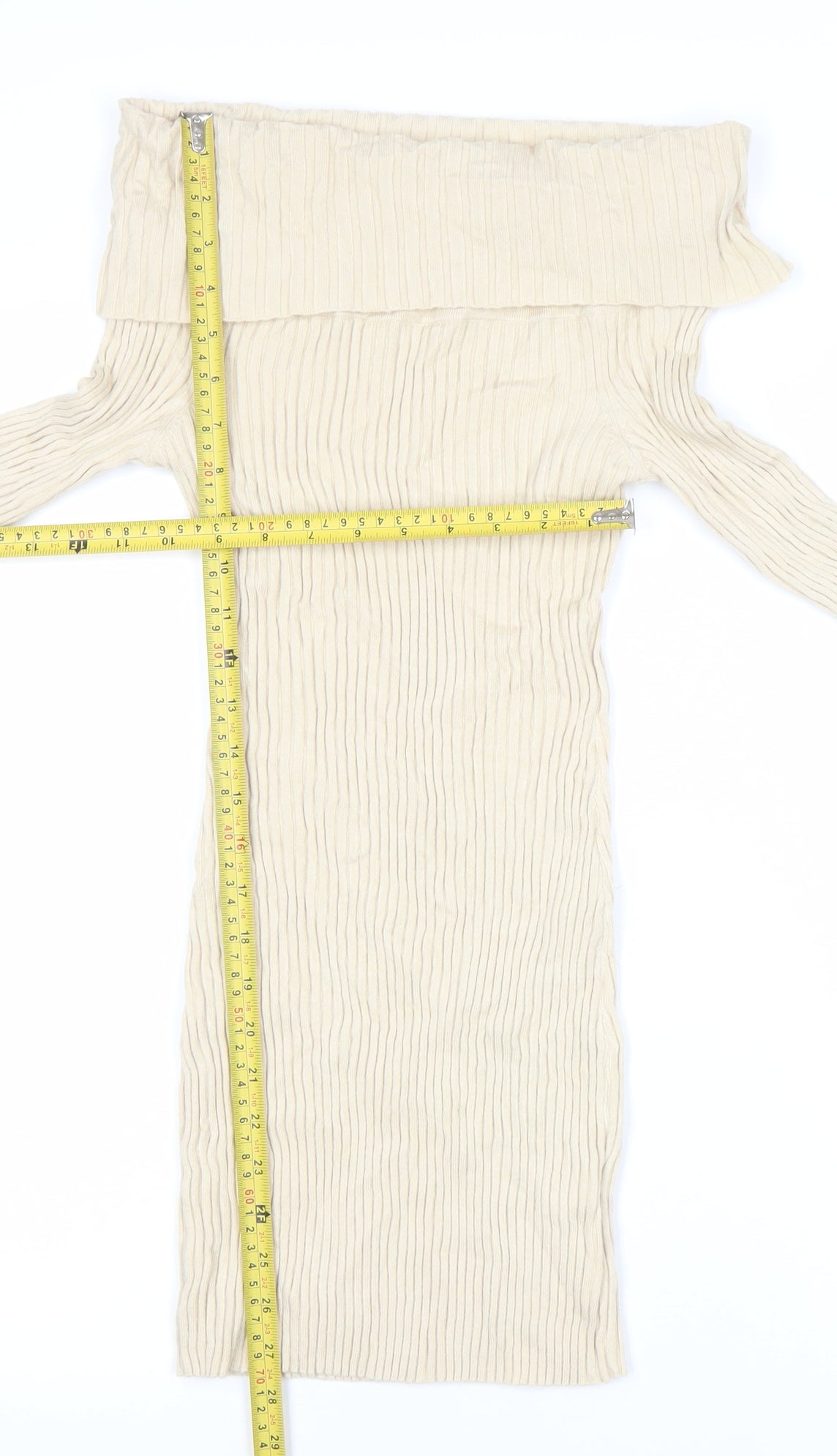 Urban Outfitters Women’s Beige Off Shoulder Ribbed Bodycon Dress S