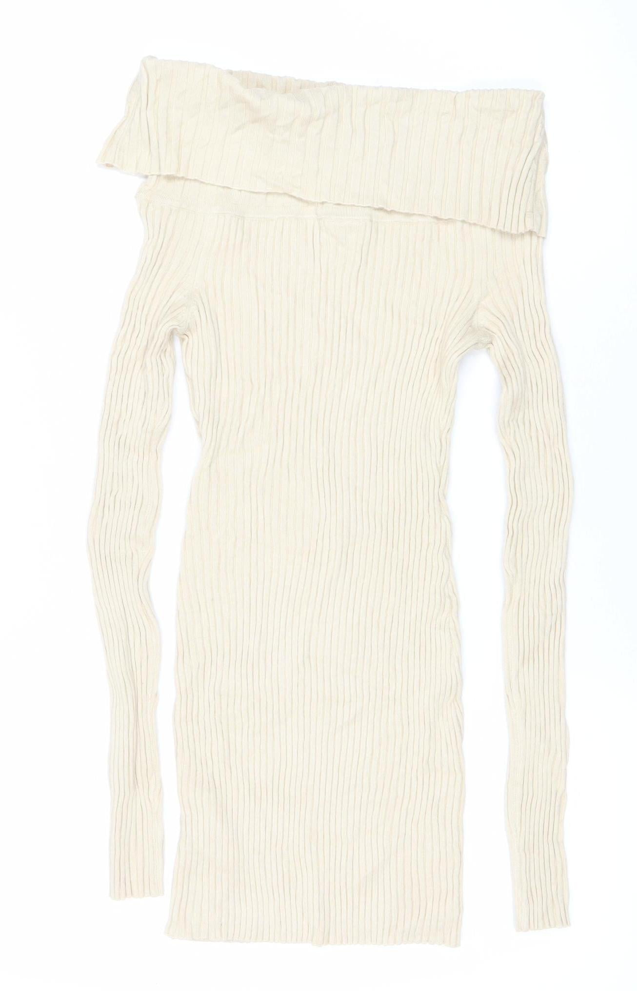 Urban Outfitters Women’s Beige Off Shoulder Ribbed Bodycon Dress S