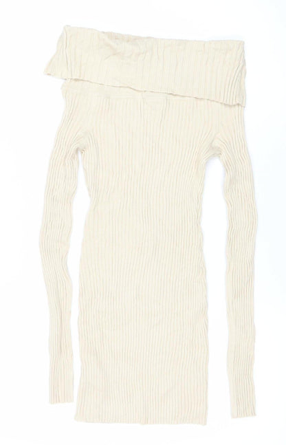 Urban Outfitters Women’s Beige Off Shoulder Ribbed Bodycon Dress S