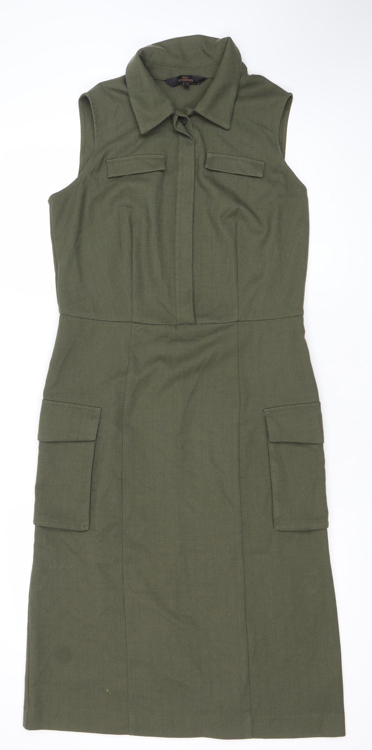 Next Women’s Green Shift Dress Size 12 Collared Sleeveless Workwear