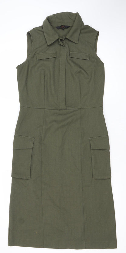 Next Women’s Green Shift Dress Size 12 Collared Sleeveless Workwear