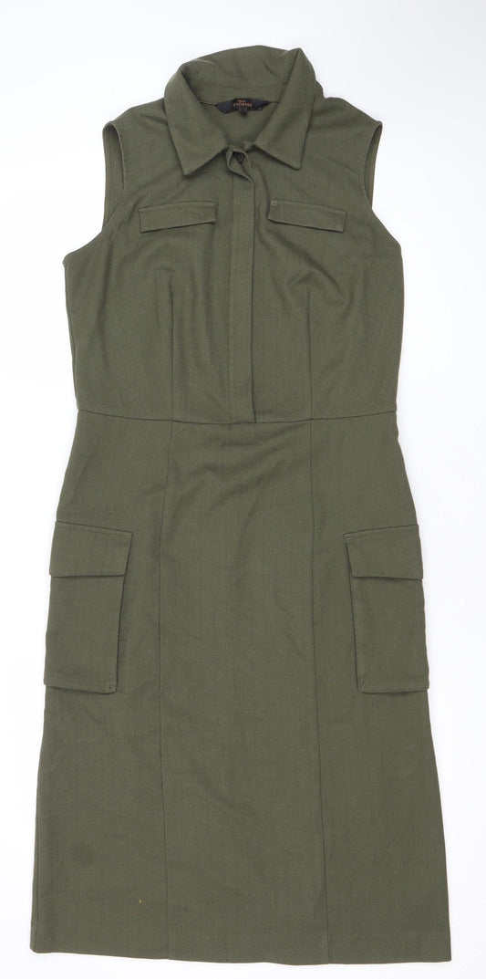 Next Women’s Green Shift Dress Size 12 Collared Sleeveless Workwear