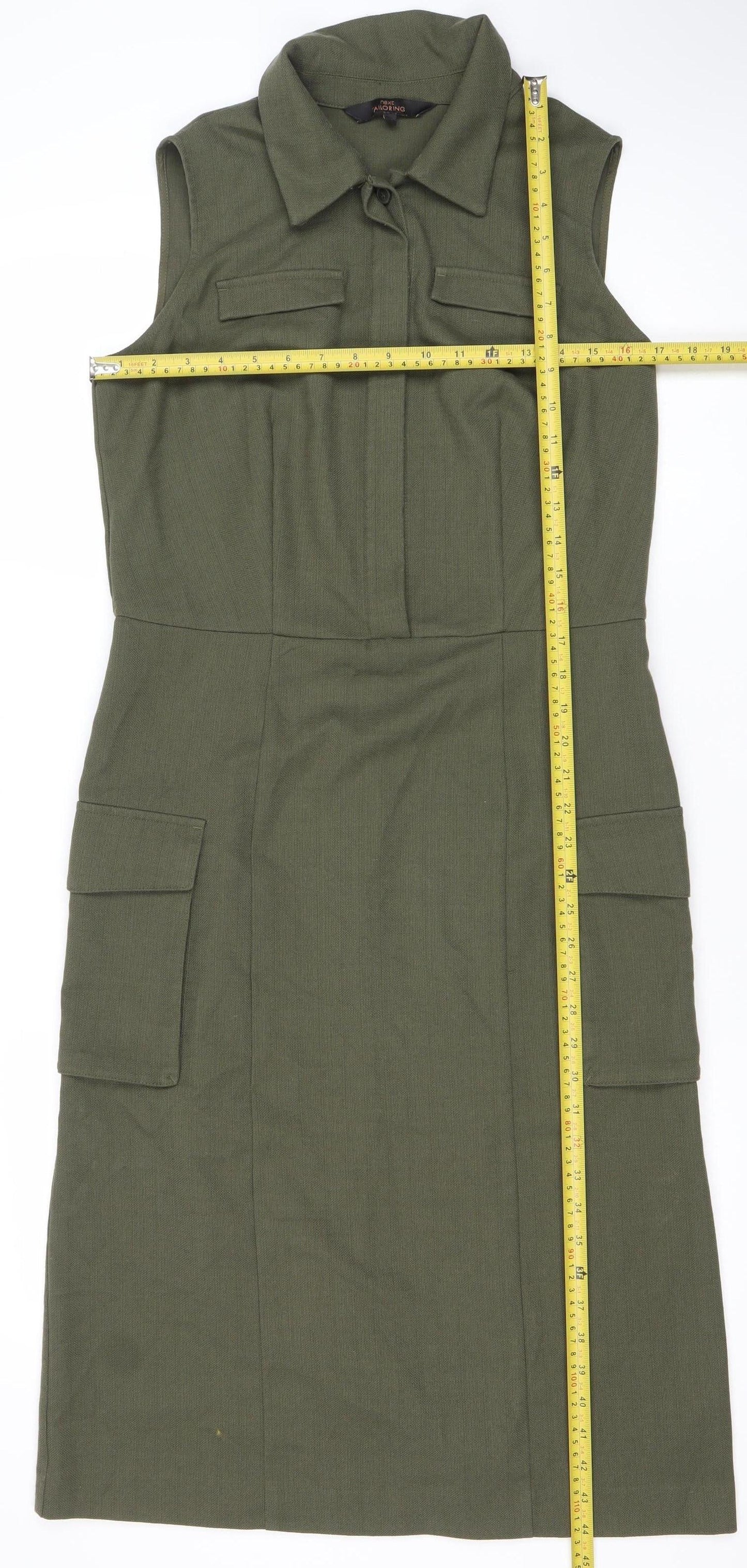 Next Women’s Green Shift Dress Size 12 Collared Sleeveless Workwear