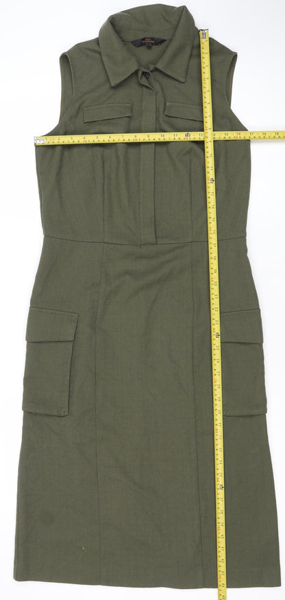 Next Women’s Green Shift Dress Size 12 Collared Sleeveless Workwear