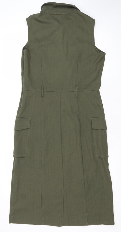 Next Women’s Green Shift Dress Size 12 Collared Sleeveless Workwear