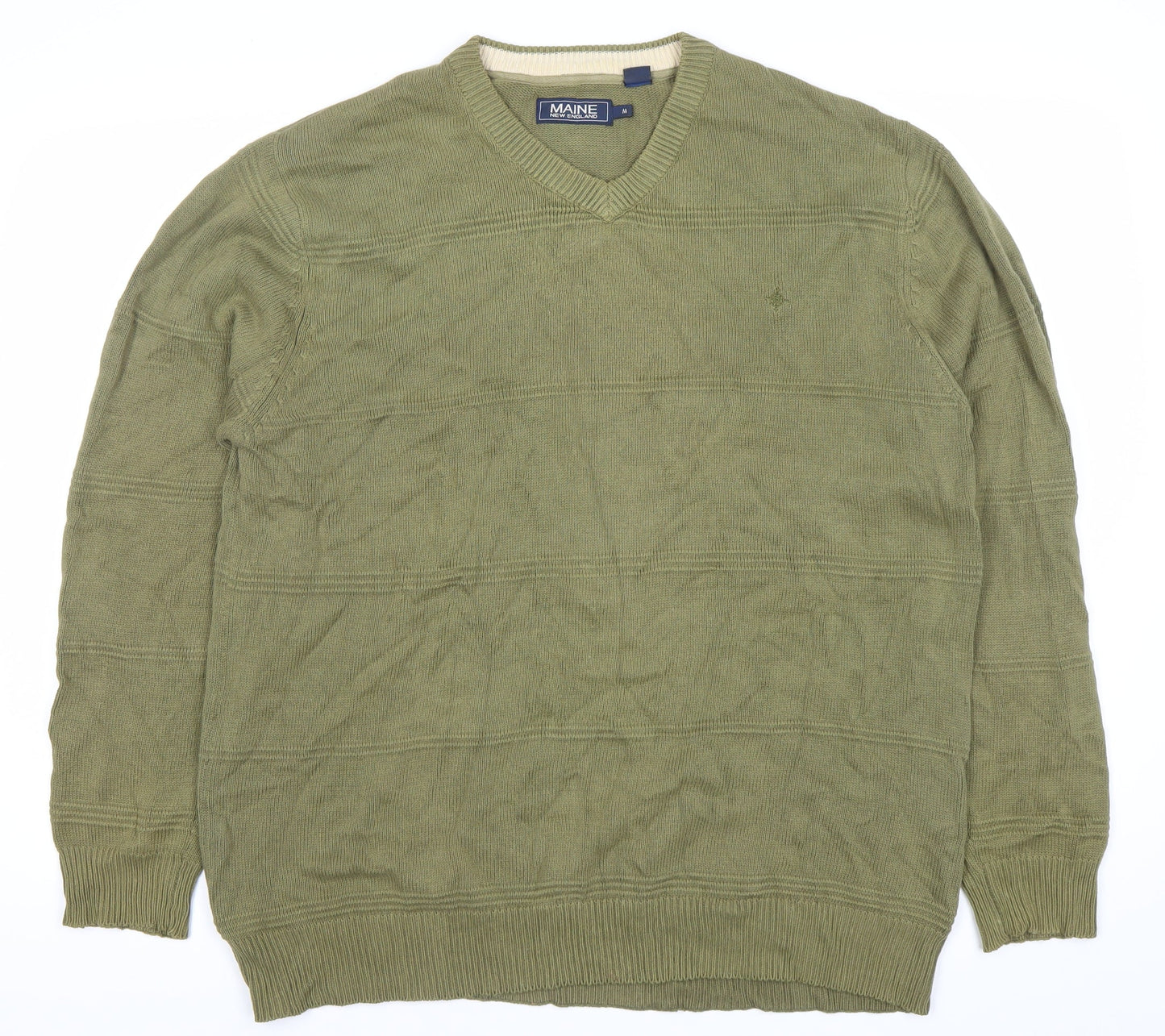 Maine New England Men’s Green Cotton V-Neck Pullover Jumper M
