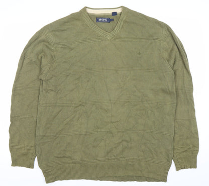 Maine New England Men’s Green Cotton V-Neck Pullover Jumper M
