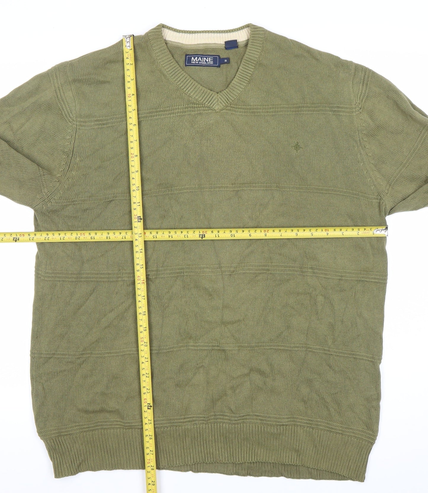 Maine New England Men’s Green Cotton V-Neck Pullover Jumper M