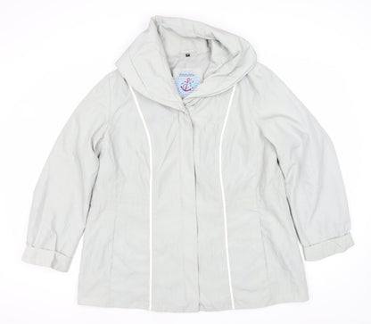 Fabiani Women Grey Hooded Rain Coat Jacket Size 16 Mid-Length