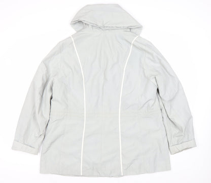 Fabiani Women Grey Hooded Rain Coat Jacket Size 16 Mid-Length