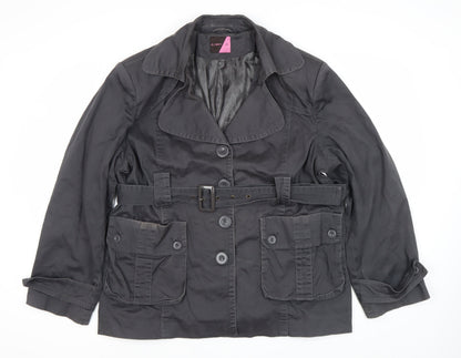 JO THIRTY Women's Black Trench Coat Size 22 Belted Mid-Length