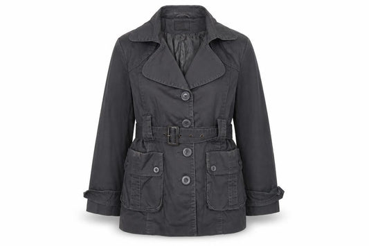 JO THIRTY Women's Black Trench Coat Size 22 Belted Mid-Length