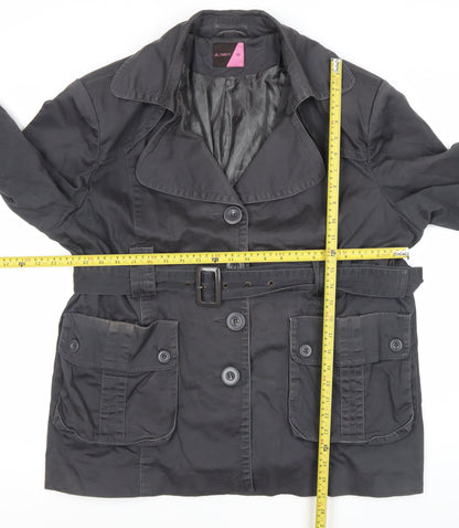 JO THIRTY Women's Black Trench Coat Size 22 Belted Mid-Length