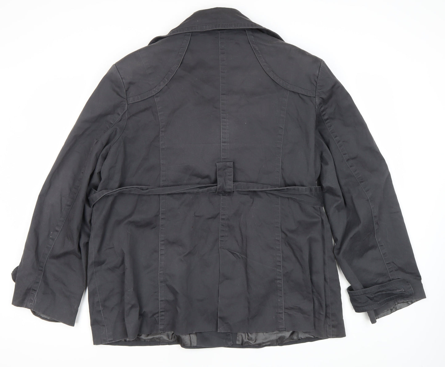 JO THIRTY Women's Black Trench Coat Size 22 Belted Mid-Length