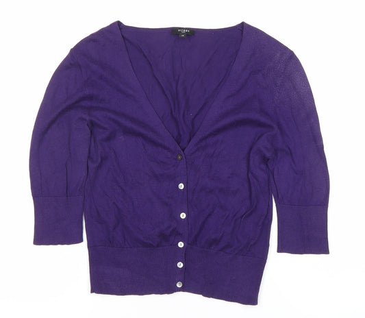 Hobbs Womens Purple Cotton V-Neck Cardigan Size 12