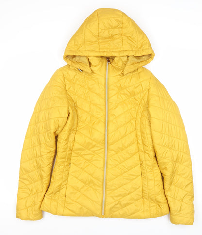 F&F Women’s Yellow Puffer Jacket Size 8 Hooded Lightweight Quilted