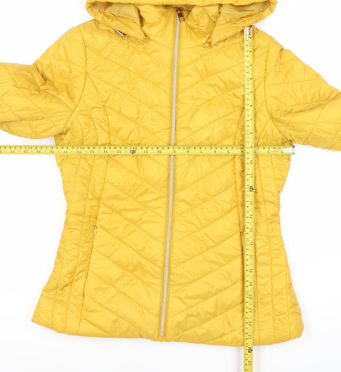 F&F Women’s Yellow Puffer Jacket Size 8 Hooded Lightweight Quilted