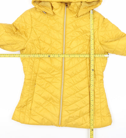 F&F Women’s Yellow Puffer Jacket Size 8 Hooded Lightweight Quilted