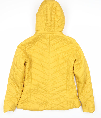 F&F Women’s Yellow Puffer Jacket Size 8 Hooded Lightweight Quilted