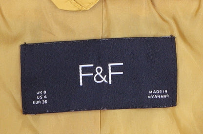 F&F Women’s Yellow Puffer Jacket Size 8 Hooded Lightweight Quilted