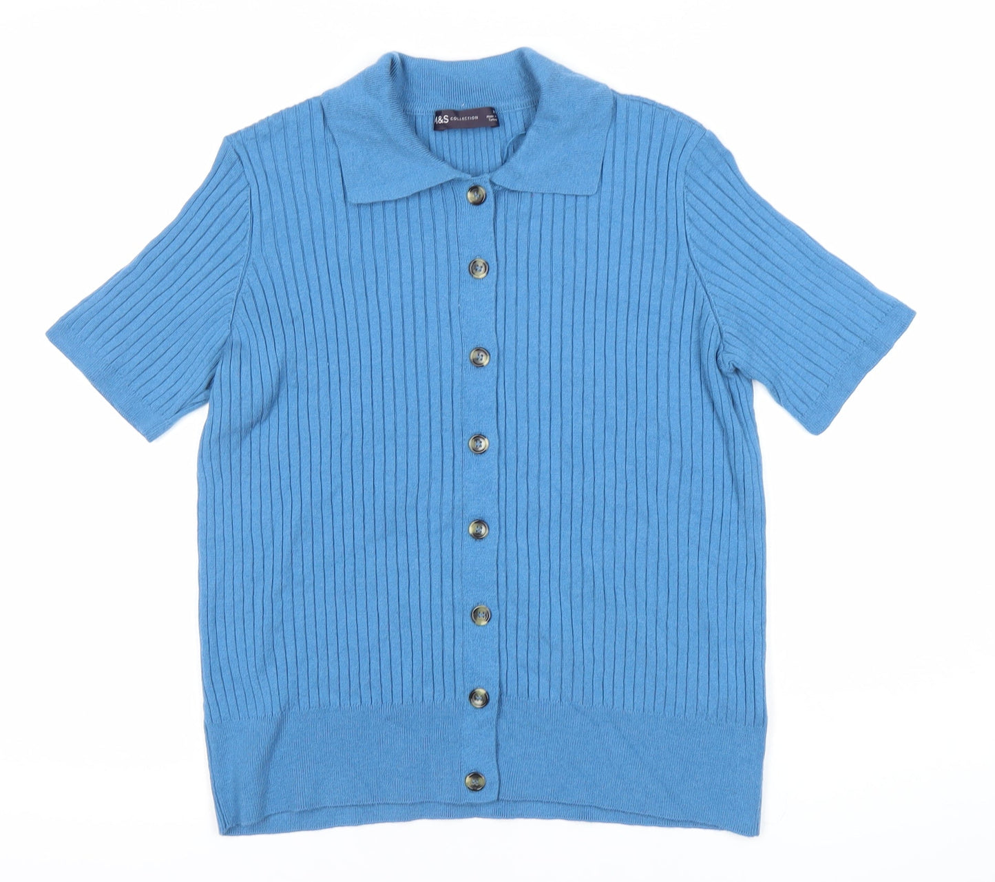 Womens UK Size M Marks and Spencer Blue Jersey Button-Up