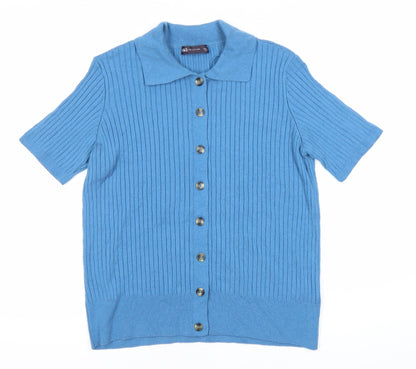 Womens UK Size M Marks and Spencer Blue Jersey Button-Up
