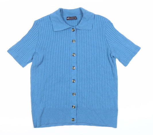 Womens UK Size M Marks and Spencer Blue Jersey Button-Up