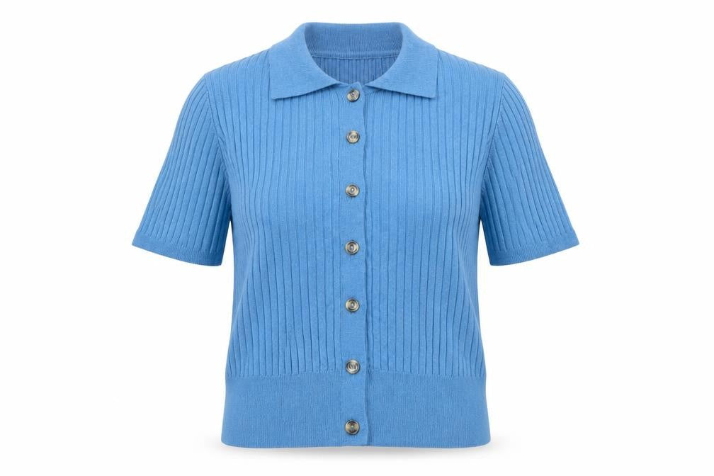 Womens UK Size M Marks and Spencer Blue Jersey Button-Up