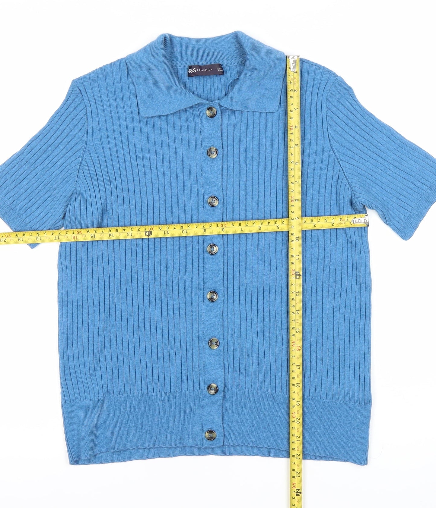 Womens UK Size M Marks and Spencer Blue Jersey Button-Up