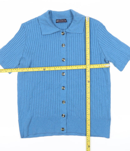 Womens UK Size M Marks and Spencer Blue Jersey Button-Up