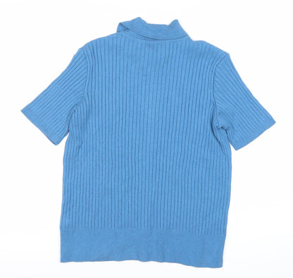 Womens UK Size M Marks and Spencer Blue Jersey Button-Up