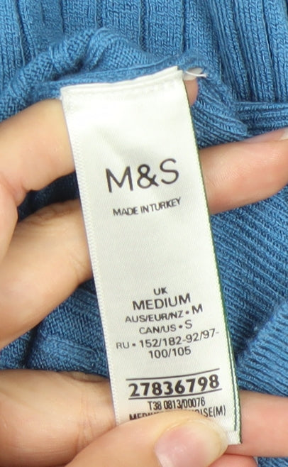 Womens UK Size M Marks and Spencer Blue Jersey Button-Up
