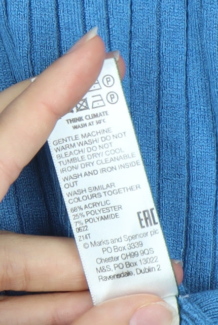 Womens UK Size M Marks and Spencer Blue Jersey Button-Up