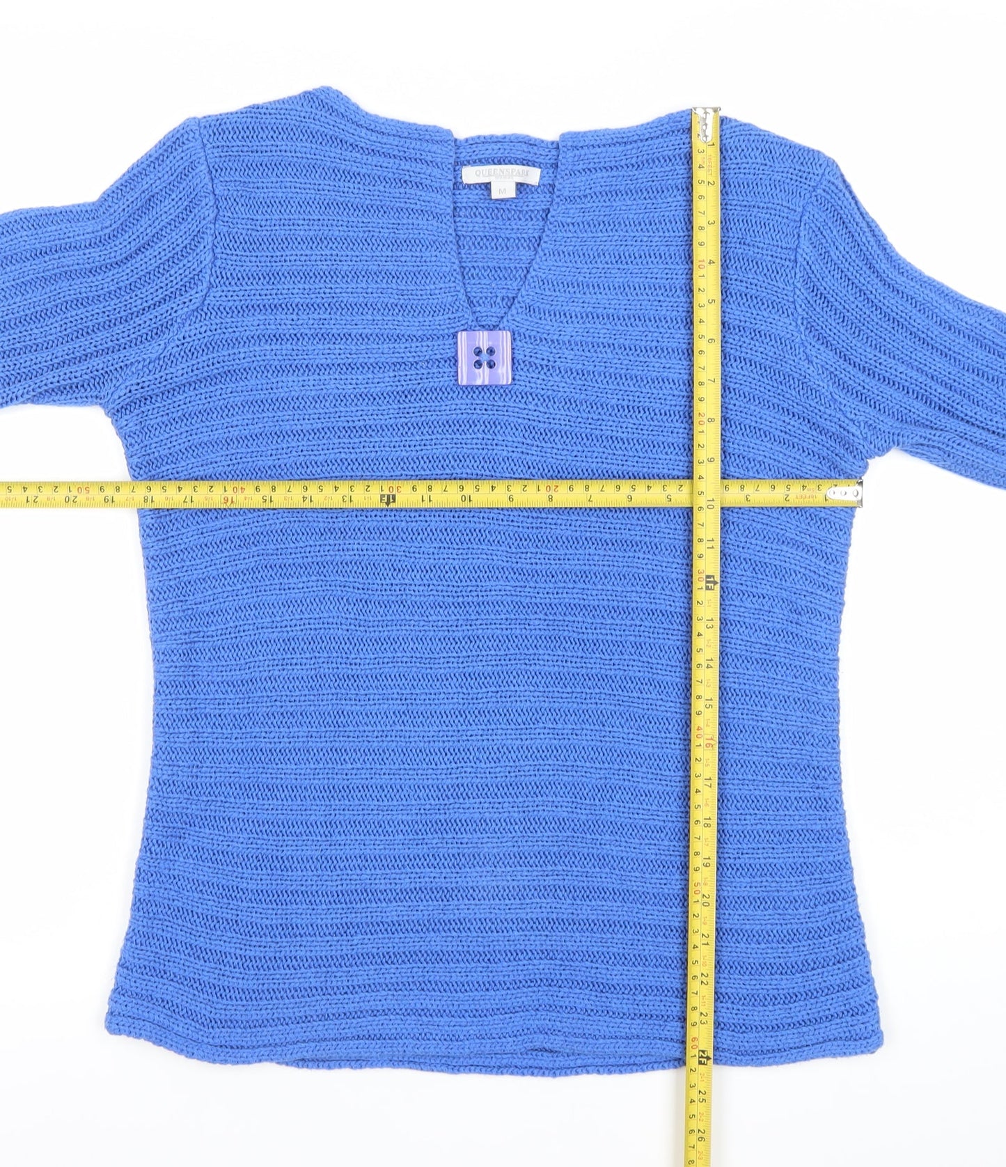 Queenspark Women’s Blue Acrylic V-Neck Pullover Jumper M
