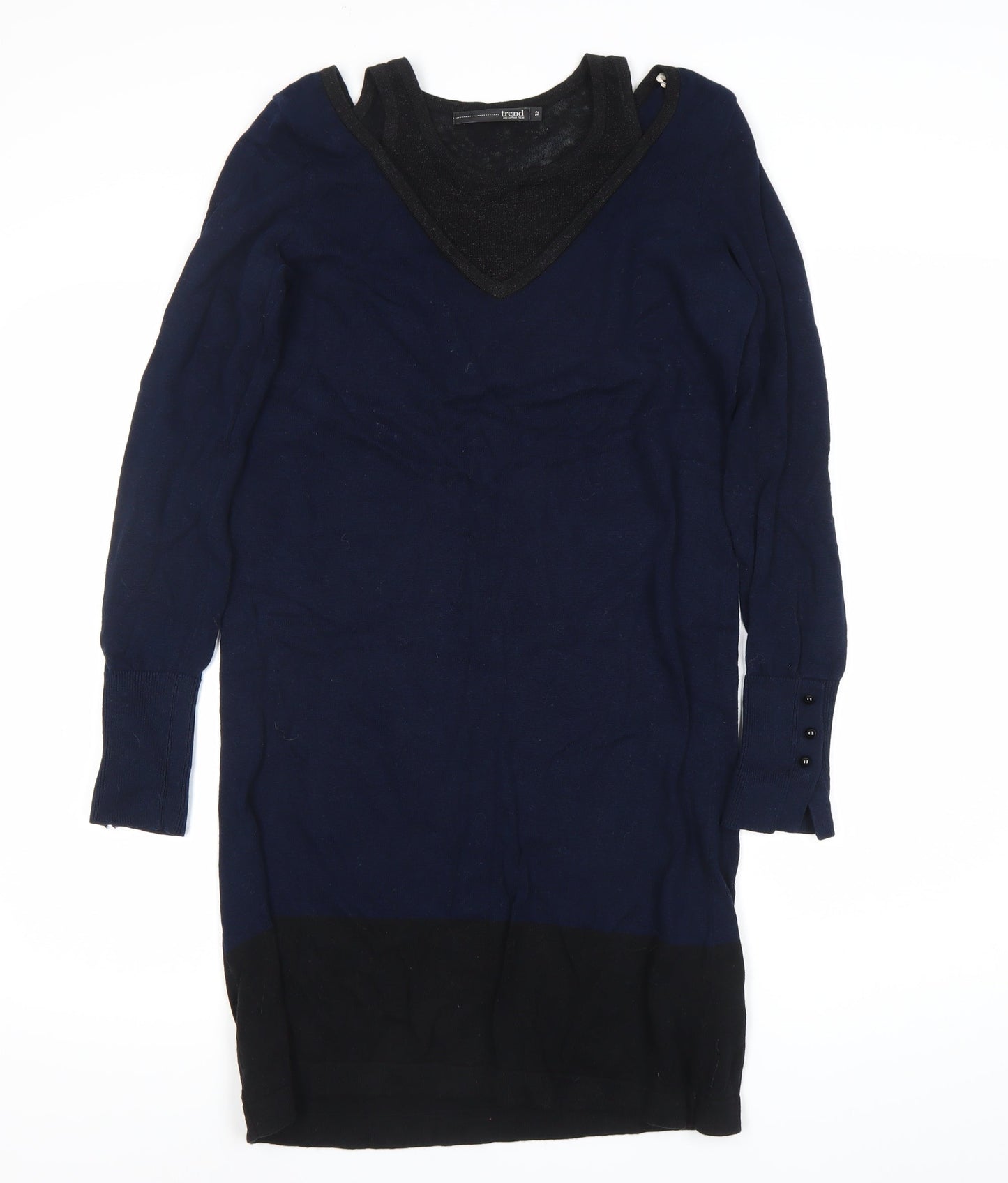 Trend Women’s Blue Black Colourblock Jumper Dress Size 12 Long Sleeve Knit