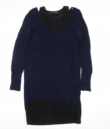 Trend Women’s Blue Black Colourblock Jumper Dress Size 12 Long Sleeve Knit