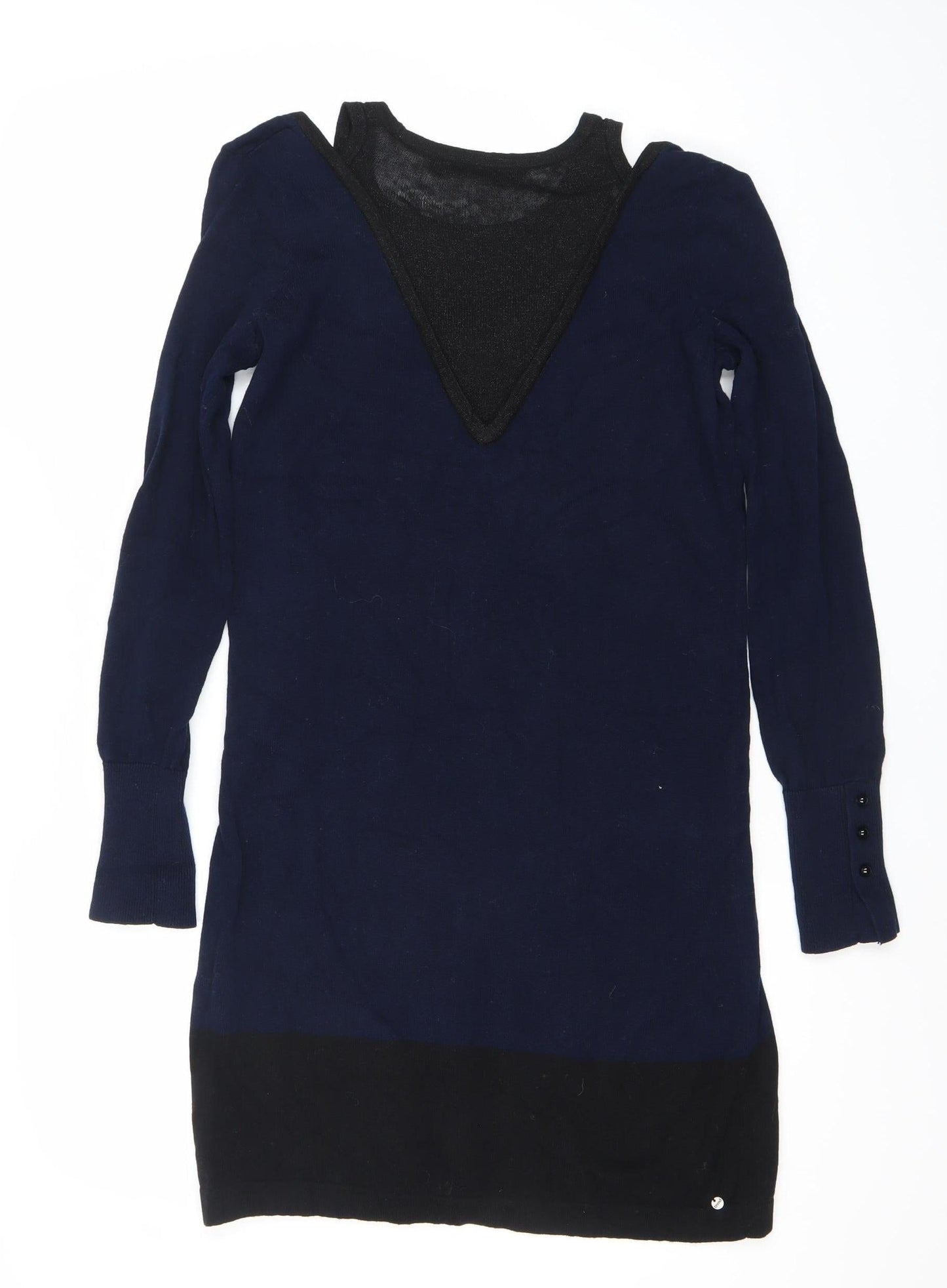 Trend Women’s Blue Black Colourblock Jumper Dress Size 12 Long Sleeve Knit