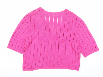 Charter Club Women’s Pink Open Knit Cotton Cardigan XL