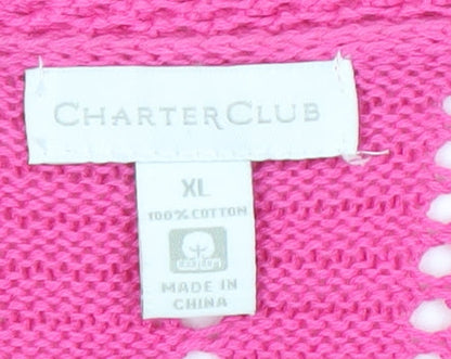 Charter Club Women’s Pink Open Knit Cotton Cardigan XL