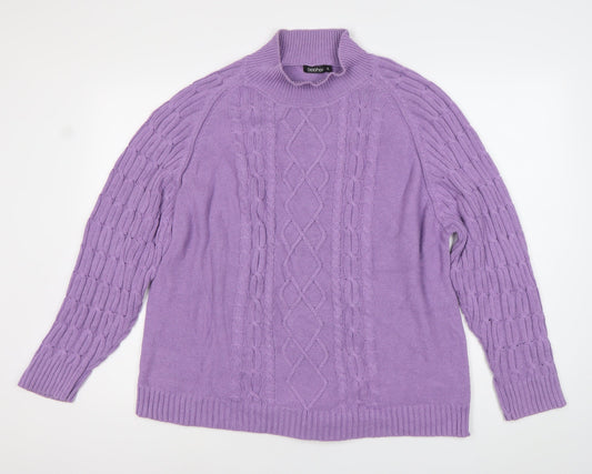 Boohoo Womens Purple XL Cable-Knit Mock Neck Jumper