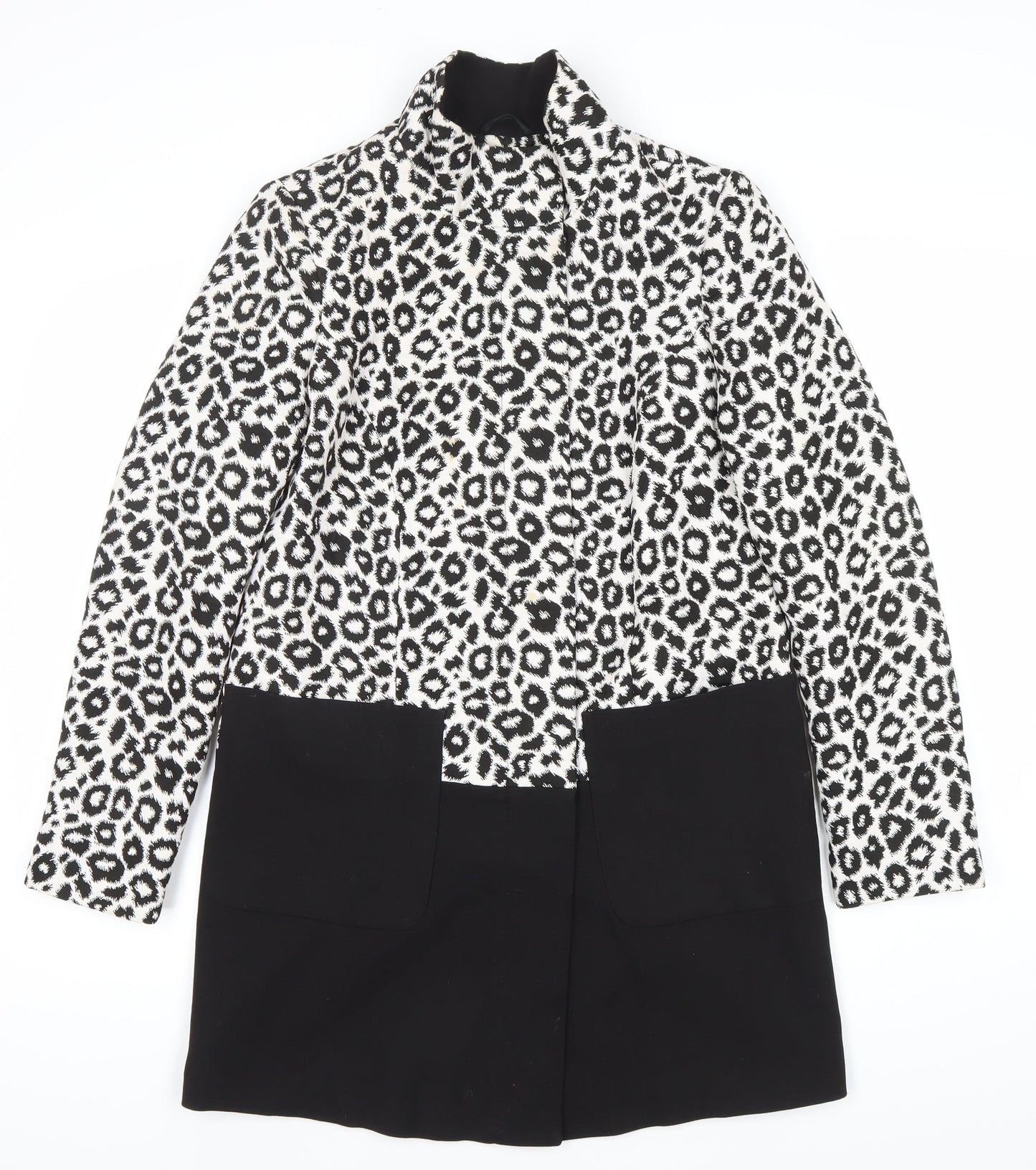 George Women’s Black White Leopard Print Coat Size 10 Mid-Length