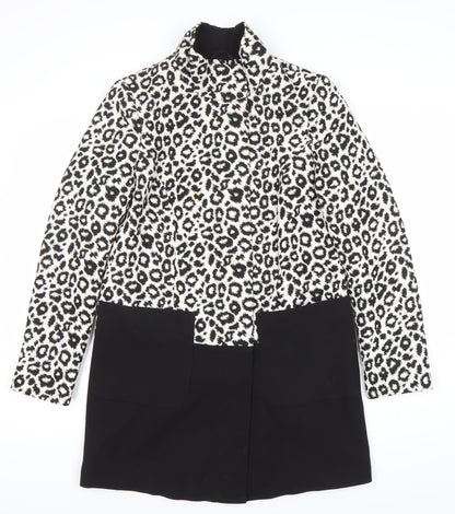 George Women’s Black White Leopard Print Coat Size 10 Mid-Length